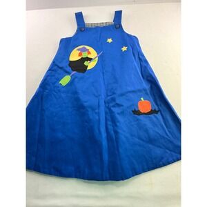 Mulberry St. Vintage Halloween Witch Pumpkin Blue Cotton Pinafore Jumper Dress 6